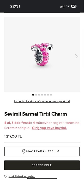 pandora tırtıl charm