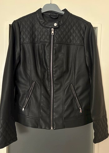 36 Beden Kadın Siyah Deri Biker Ceket