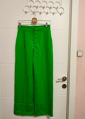H&M Canli Yesil Yuksek Bel Bol Paca Pantolon