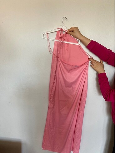 Zara Toz pembe saten elbise