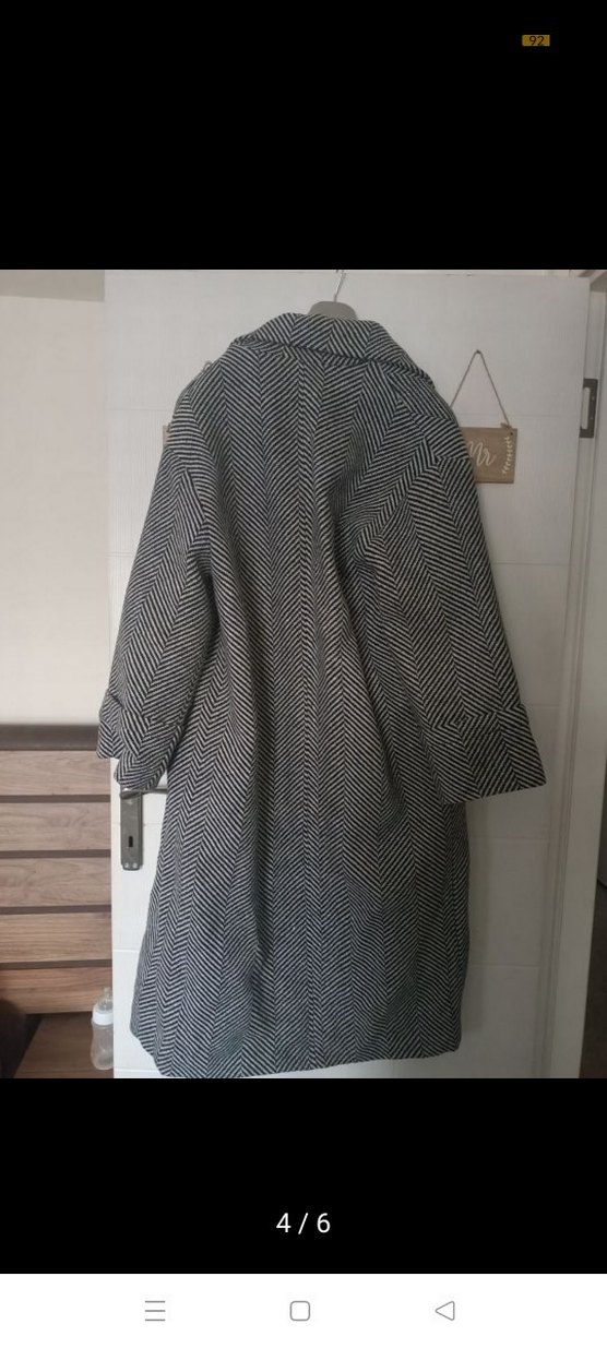 Gri Zebra Desenli Uzun Kadın Yün Kaban - Görsel 4