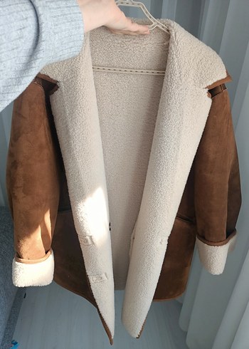 Kahverengi Süet Kadın Mont Kürklü mango - Görsel 3