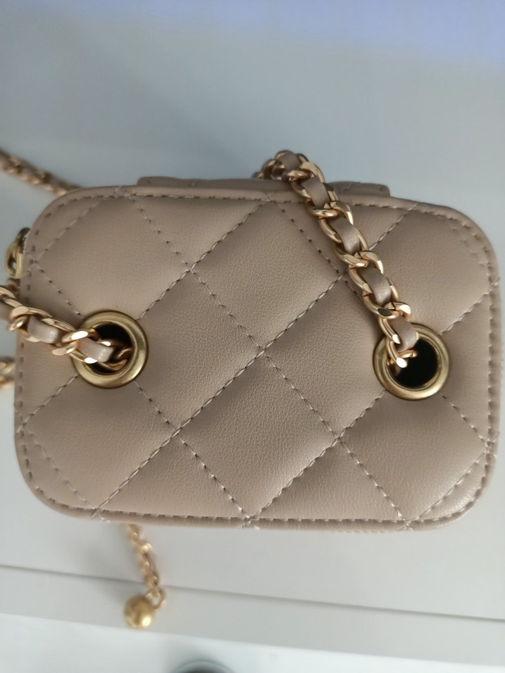 Bej Zincir Detaylı Deri Kadın Çanta - Görsel 4