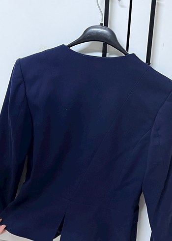 38 Beden Lacivert Düğmeli Kadın Denim Blazer