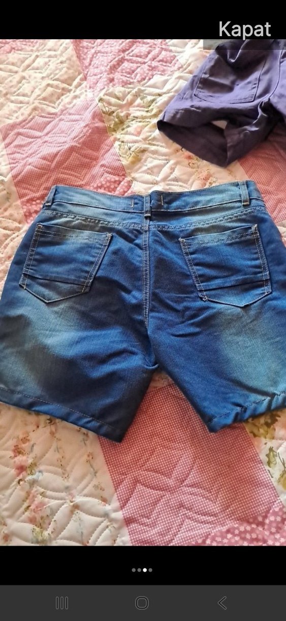 Kadın Mavi Düğmeli Mini Kot Şort40 boy 90 bel - Görsel 3