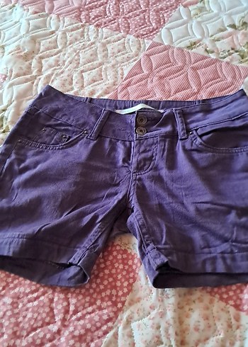 Düğmeli Mor Mini Kadın Şort30 boy 80 bel