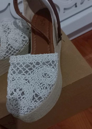 Beyaz Dantel Detaylı Kadın Dolgu Topuk Espadril - Görsel 2