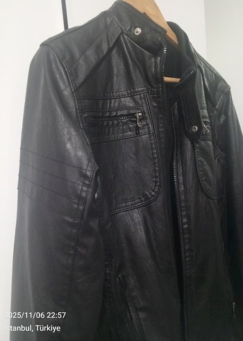 Siyah Erkek Deri Biker Ceket - Görsel 3