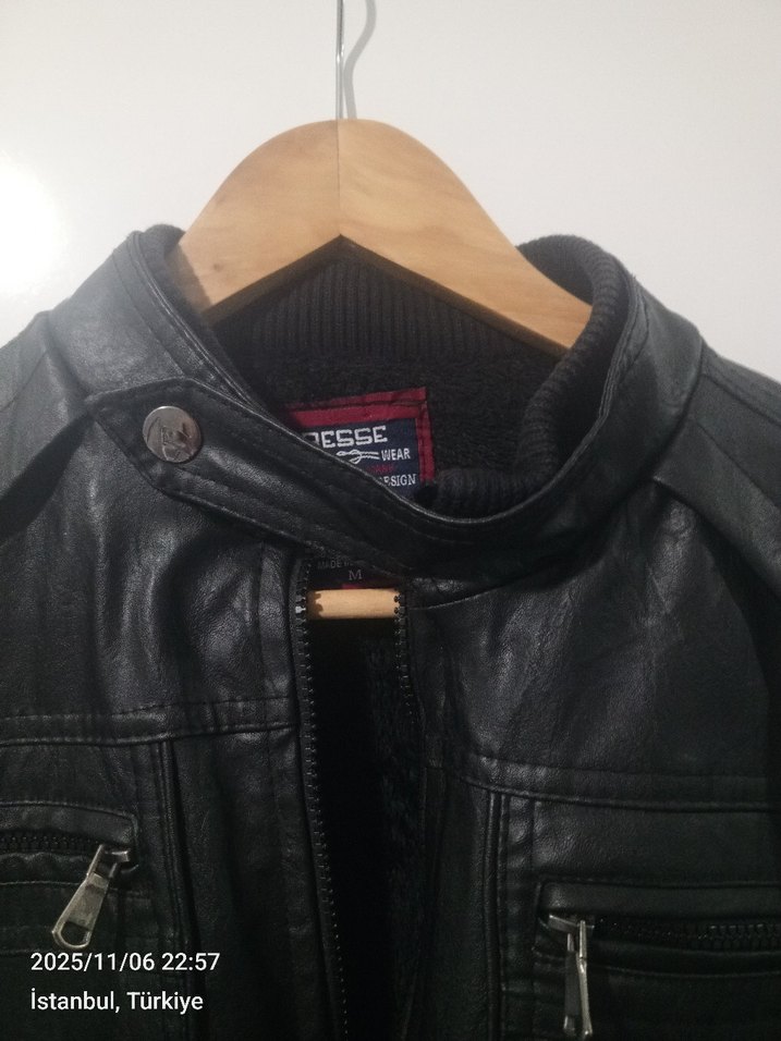 Siyah Erkek Deri Biker Ceket - Görsel 4