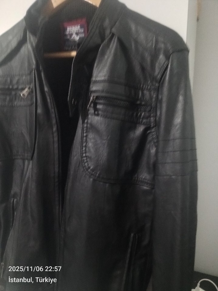 Siyah Erkek Deri Biker Ceket - Görsel 2