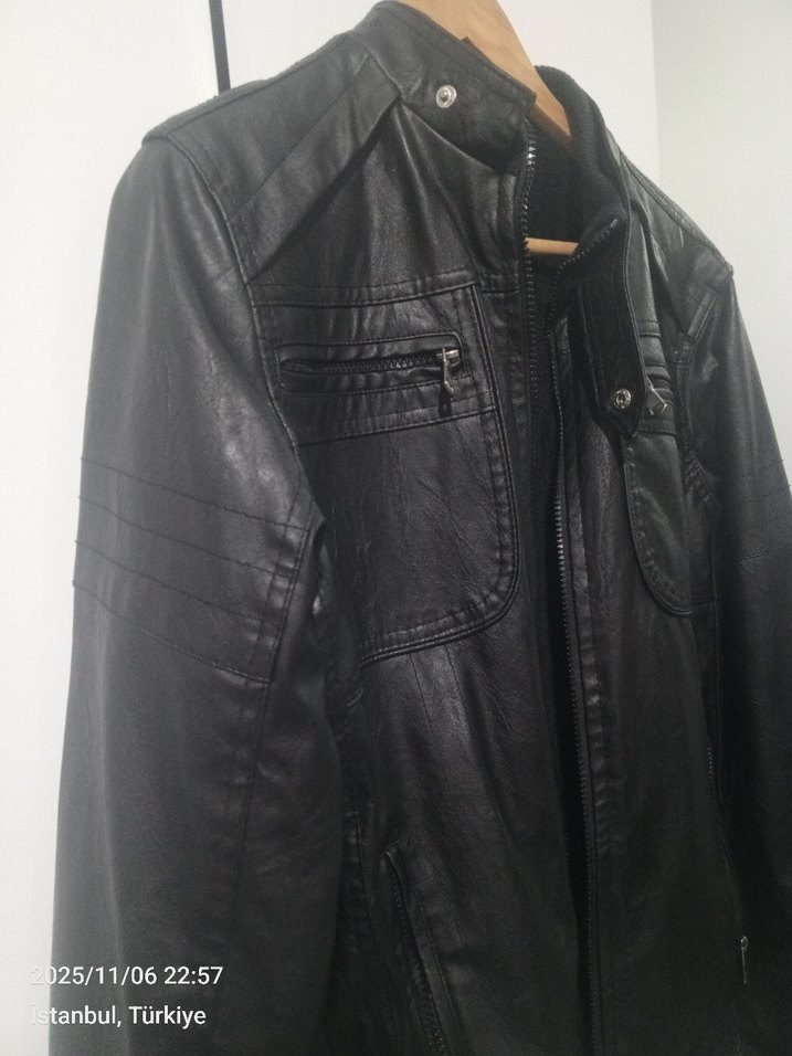 Siyah Erkek Deri Biker Ceket - Görsel 3