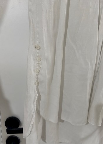 Uzun Kollu Beyaz Keten Kadın Gömlek - Görsel 3