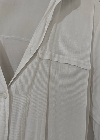 Uzun Kollu Beyaz Keten Kadın Gömlek - Görsel 4