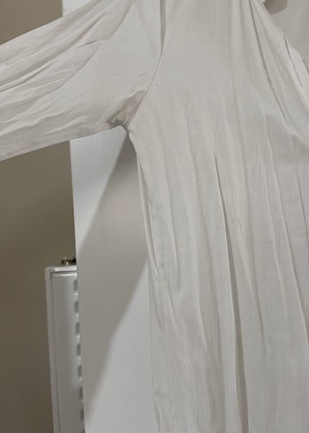 Uzun Kollu Beyaz Keten Kadın Gömlek - Görsel 2