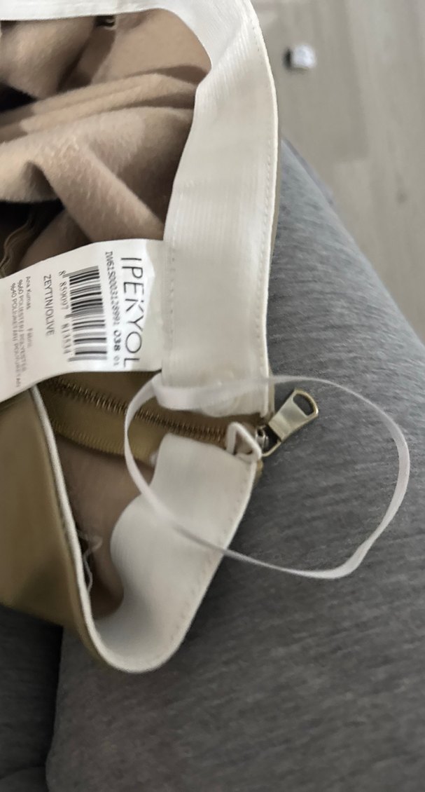 Deri Bej Kadın Pantolon, Fermuarlı, Midi Boy - Görsel 4