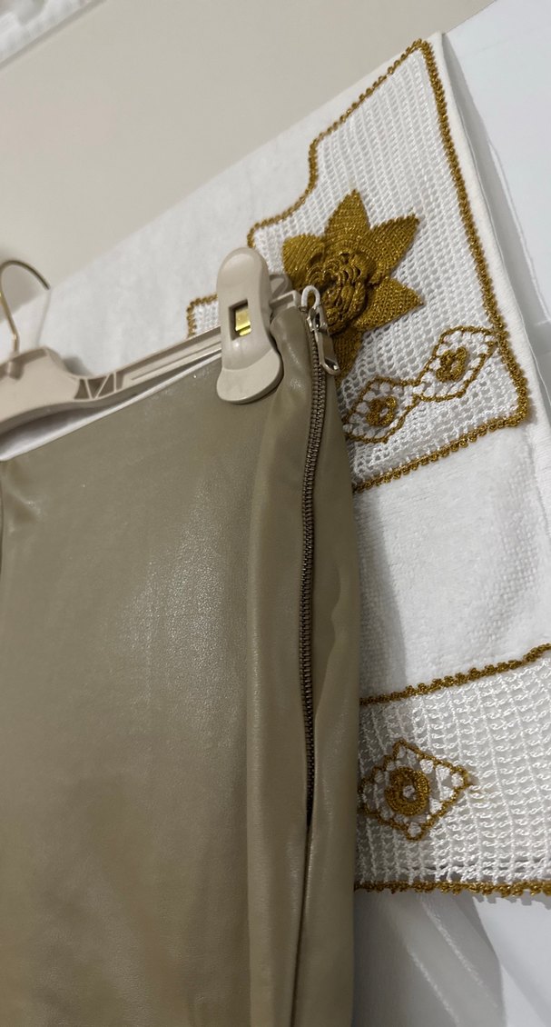 Deri Bej Kadın Pantolon, Fermuarlı, Midi Boy - Görsel 3