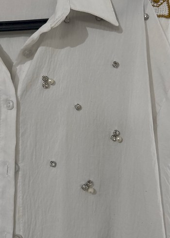 Nakışlı Beyaz Uzun Kollu Keten Gömlek - Görsel 2