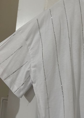 Beyaz taşlı Kadın Tişört - Görsel 4