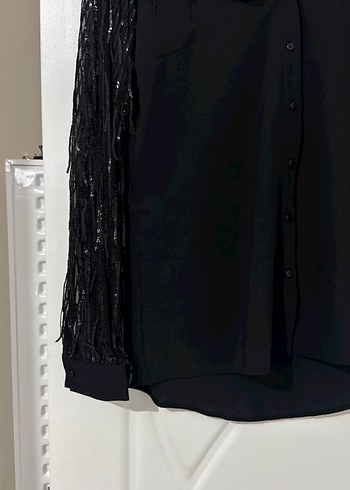 Siyah Nakışlı Uzun Kollu Kadın Gömlek - Görsel 5