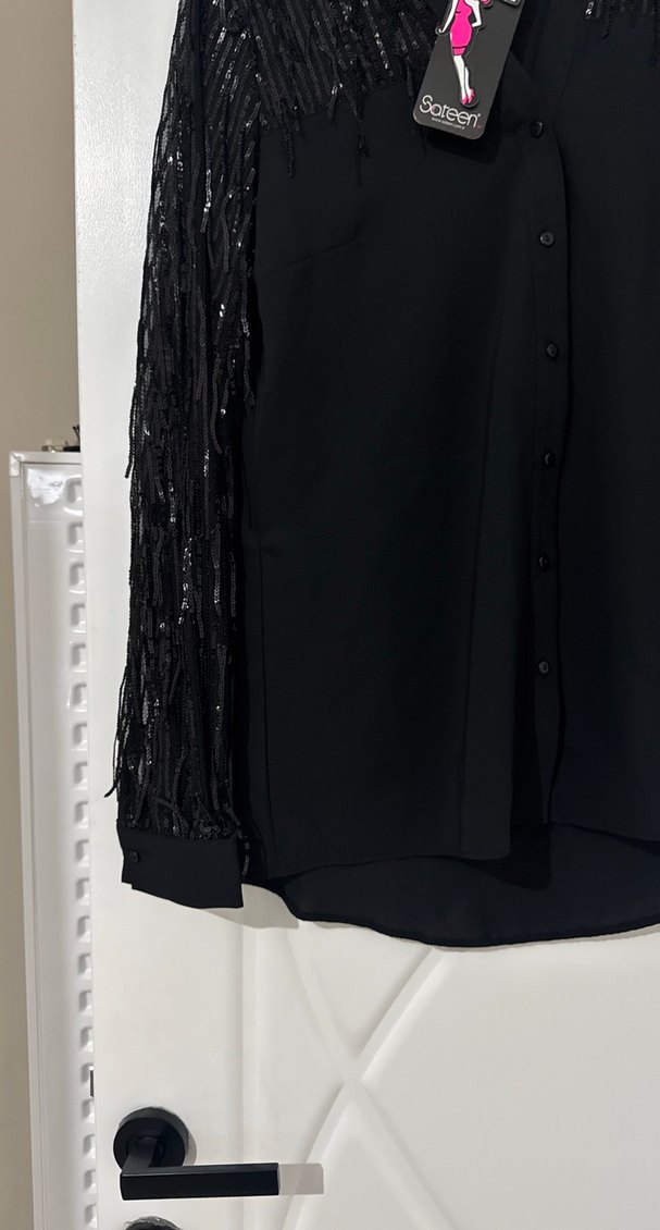 Siyah Nakışlı Uzun Kollu Kadın Gömlek - Görsel 5