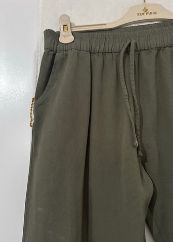 Bol Kesim Kemerli Keten Kadın Pantolon - Görsel 3