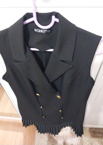 Düğmeli Siyah Kolsuz ceket elbise - Görsel 3