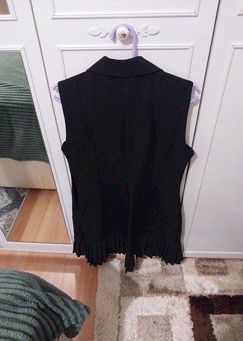 Düğmeli Siyah Kolsuz ceket elbise - Görsel 6