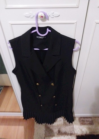 Düğmeli Siyah Kolsuz ceket elbise - Görsel 2