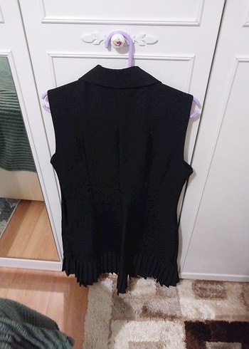 Düğmeli Siyah Kolsuz ceket elbise - Görsel 7