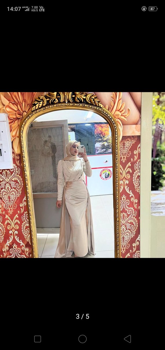 Bej Drapeli tesettür Abiye - Görsel 4
