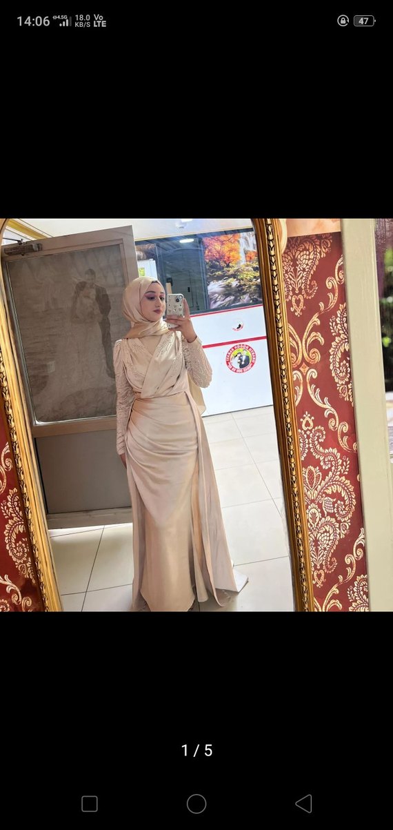 Bej Drapeli tesettür Abiye - Görsel 2