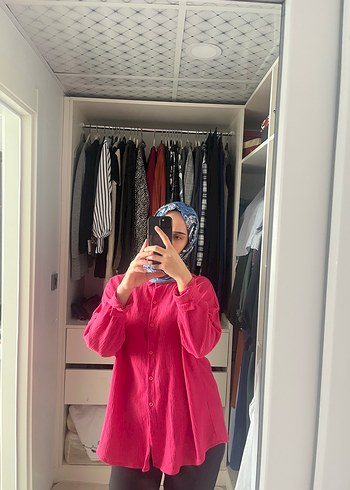 Pembe Transparan Midi Uzun Kollu Gömlek