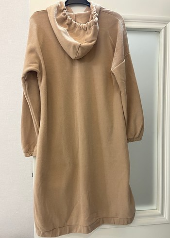 Bej Midi Kapüşonlu Fermuarlı Kadın Elbise - Görsel 3