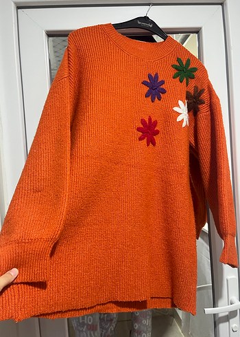 Nakışlı Örgü Kadın Kazak - Kahverengi - Görsel 3