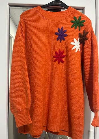 Nakışlı Örgü Kadın Kazak - Kahverengi - Görsel 2