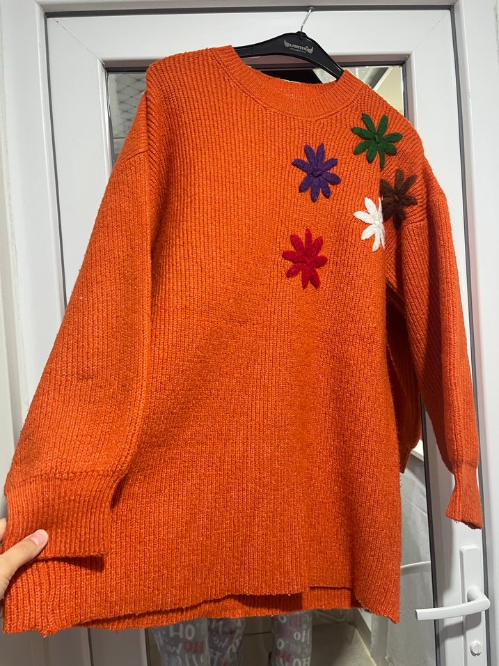 Nakışlı Örgü Kadın Kazak - Kahverengi - Görsel 3