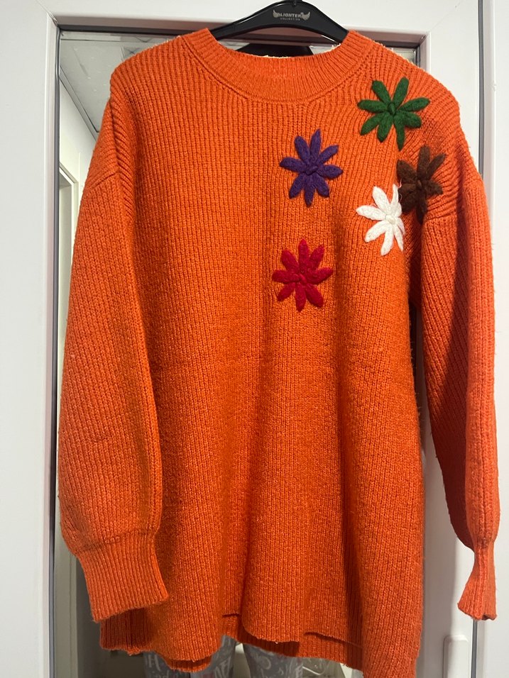 Nakışlı Örgü Kadın Kazak - Kahverengi - Görsel 2