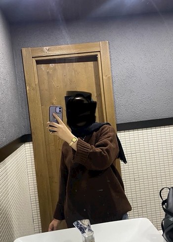 Kahverengi Boğazlı Etnik Desenli Kadın Kazak - Görsel 2