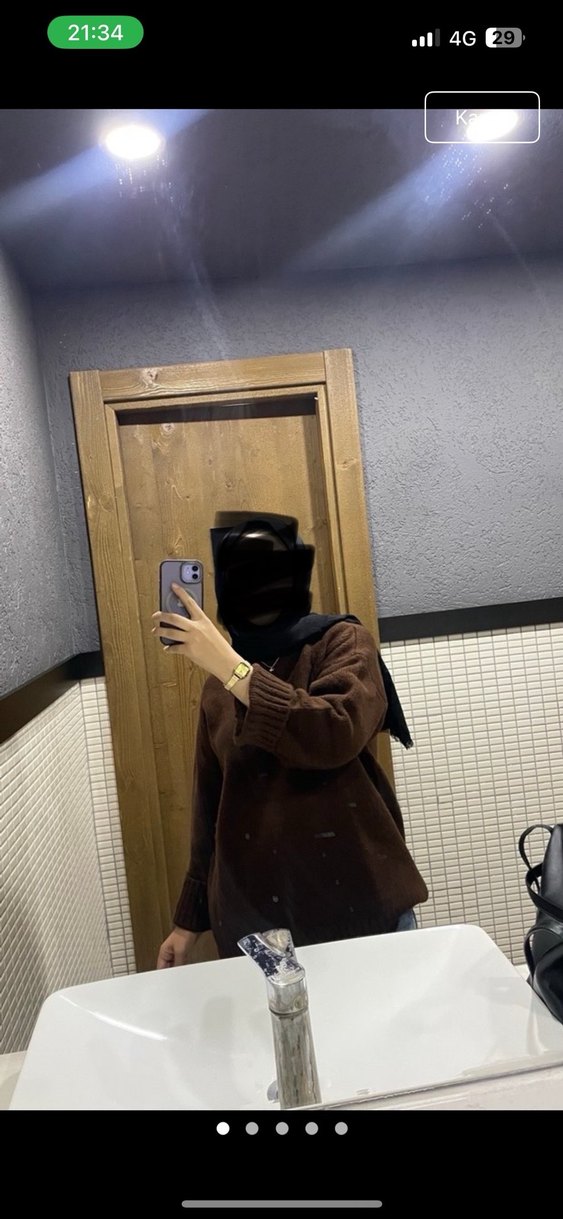 Kahverengi Boğazlı Etnik Desenli Kadın Kazak - Görsel 2