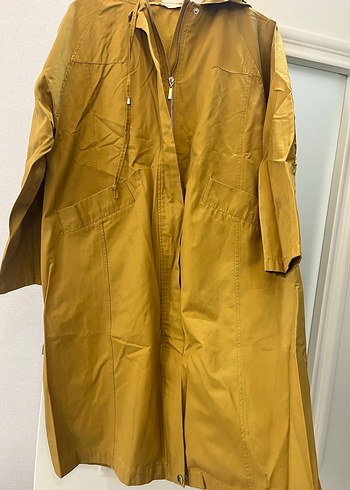 Sarı Uzun Loose Fit Kadın Yağmurluk - Görsel 5