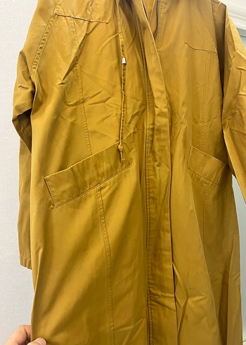Sarı Uzun Loose Fit Kadın Yağmurluk - Görsel 2