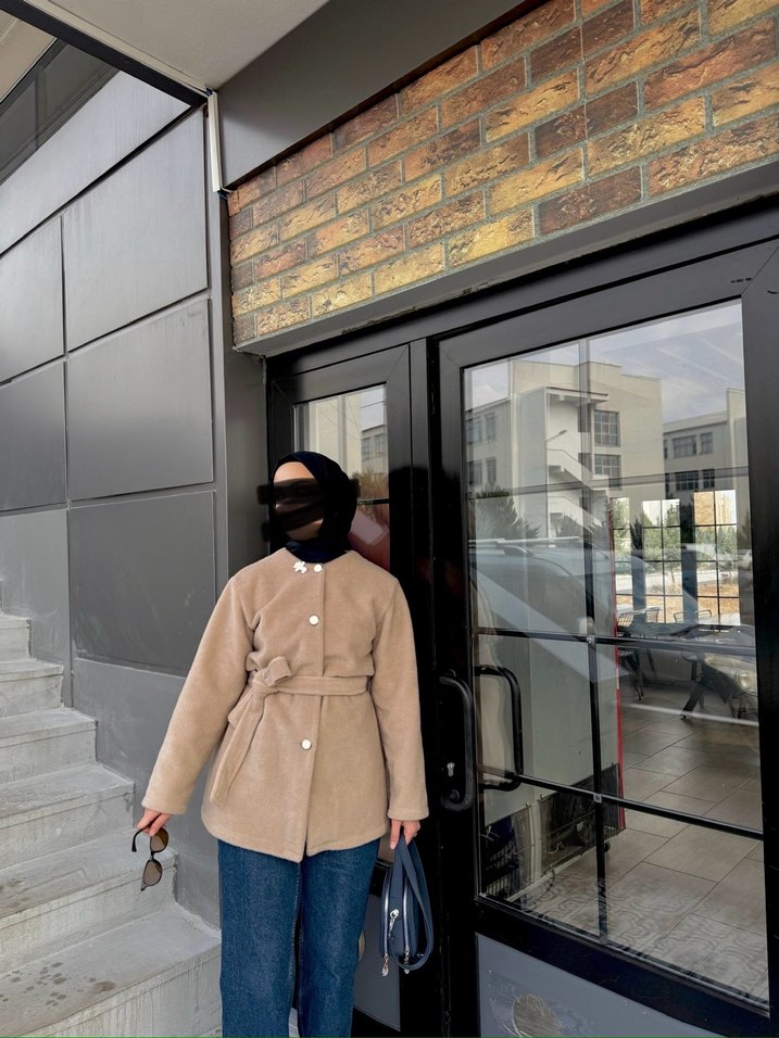 Kemerli Camel Süet Midi Kadın Kaban - Görsel 3