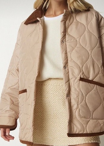 Bej Kürklü Midi Kadın Ceket - Görsel 2