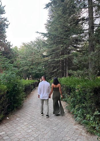 Trendyol & Milla Bohem Straplez Uzun Haki Nişan Elbisesi