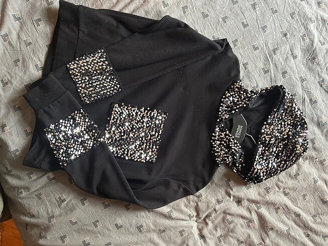 s Beden siyah Renk Payetli Sweatshirt