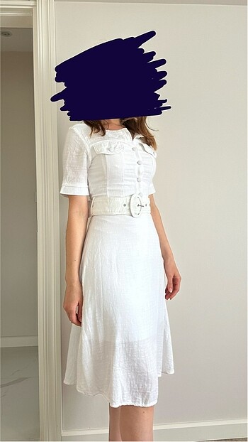 Trendyol & Milla Beyaz keten kumaşlı kemerli astarlı yazlık günlük elbise
