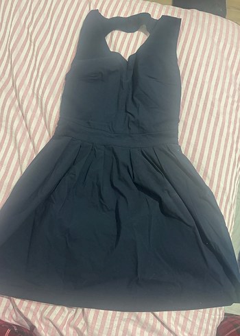 lacivert sırt detaylı Pileli elbise - Görsel 2