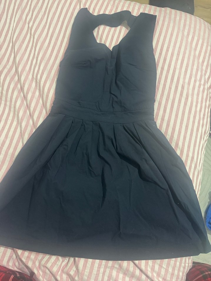 lacivert sırt detaylı Pileli elbise - Görsel 2