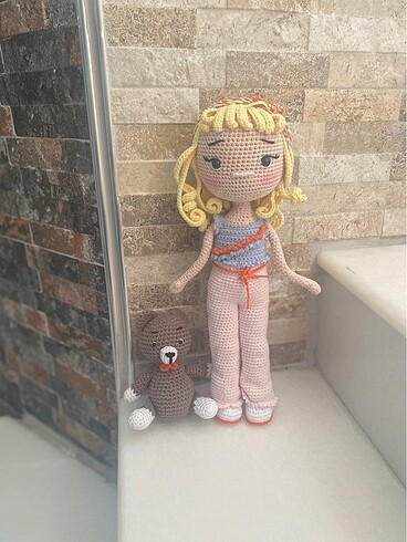 Beden Amigurumi kız bebek ( HAZIR ÜRÜN) ve ayıcık