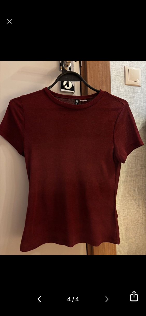 Bordo Kısa Kollu Kadın Tişört - Görsel 4